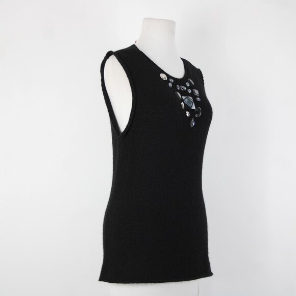 Tory Burch Sz M Black Sleeveless Open Knit Rhinestones Wool Alpaca Polyamide Top - Picture 5 of 14